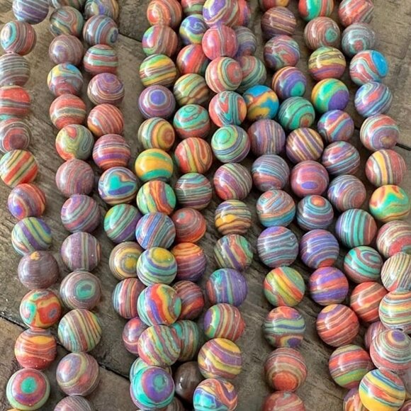 8mm Rainbow Synthetic Malachite Bead Strand - Picture 1 of 2